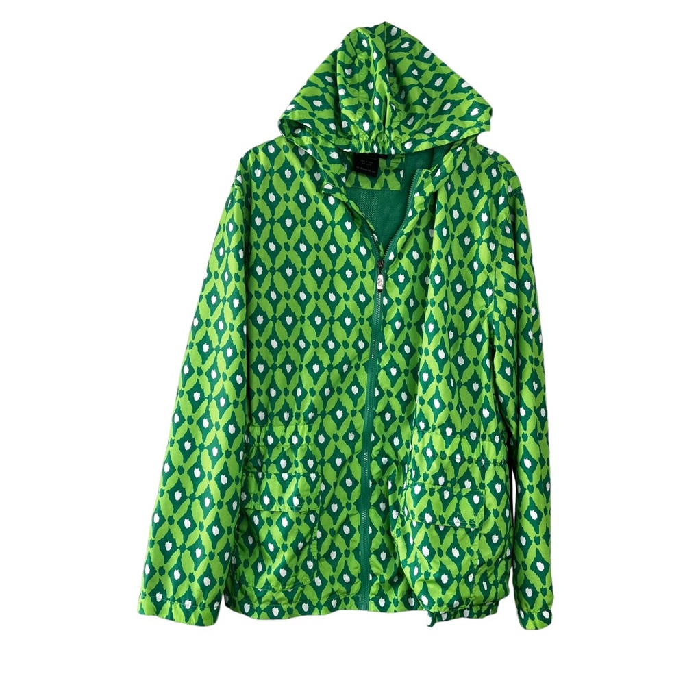 i5 Apparel Green Geometric Pattern Athletic Hood Zip Front Windbreaker Jacket XL